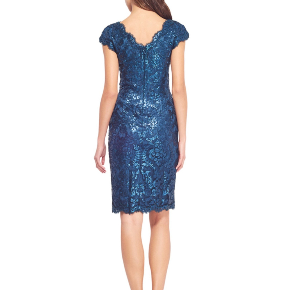 Tadashi Shoji Lace V Neck Cap Sleeve Dress Size 4 - Picture 2 of 11